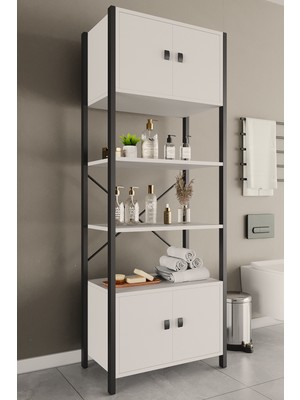 Woodensa Çok Amaçli Iki Dolapli Iki Rafli Ünite (Siyah Profil Beyaz Sunta) 53X23X150 cm