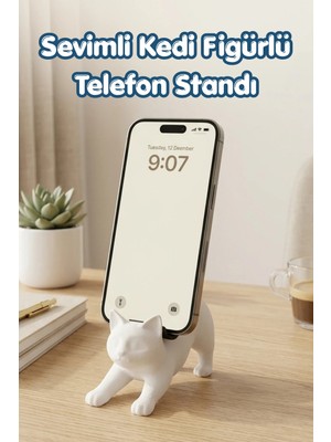 the mr east Beyaz Kedi Telefon Tablet Tutucu 10 x 10 cm