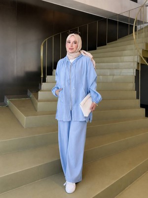 Trendparis Kapüşonlu Fermuarlı Ikili Takım Mavi