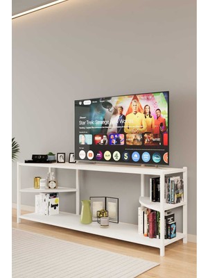 Woodensa Iki Rafli Tv Ünüitesi Kitaplik (Siyah Profil Beyaz Sunta) 120X32X45 cm