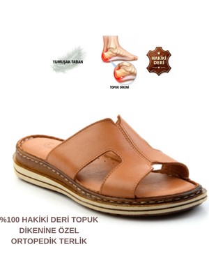 Cozi Company Kadın Hakiki Deri Tam Ortopedik Topuk Dikenine Özel Tasarım Günlük Terlik