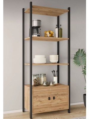 Woodensa Çok Amaçli Tek Dolapli Iki Rafli Ünite (Siyah Profil Çam Sunta) 53X30X150 cm