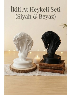 the mr east Modern Tasarım Siyah & Beyaz Ikili At Heykeli Seti (12X20 Cm)Siyahın Asaleti, Beyazın Zarafeti