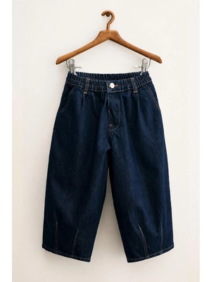 Monila Unisex Çocuk Beli Lastikli Lacivert Rahat Kot Pantolon