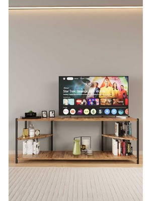 Woodensa Iki Rafli Tv Ünüitesi Kitaplik (Siyah Profil Çam Sunta) 120X32X45