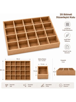 Tekir Store 20 Bölmeli Ham Mdf Saklama Kutusu Çekmece Içi Takı Saat Düzenleyici Organizer