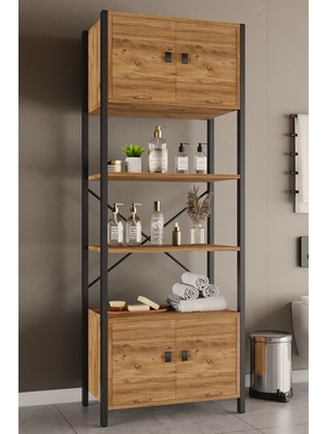 Woodensa Çok Amaçli Iki Dolapli Iki Rafli Ünite (Siyah Profil Çam Sunta) 53X23X150 cm