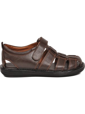 Ayakmod Kahve Hakiki Deri Comfortsole Taban Erkek Sandalet 8520 M