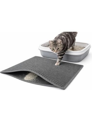 Esranın Dünyası Odesia Çift Katlı Elekli Kedi Tuvalet Önü Paspası, Kum Toplayıcı, 60X45 Cm, Gri