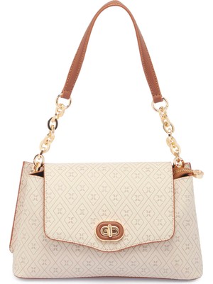 Tergan Bej Print Kadın Omuz Çantası - S26Y1PR09163-E52