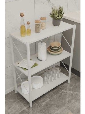 Woodensa Üç Katli Çok Amaçli Rafli Dolap (Beyaz Profil Beyaz Sunta) 60X24X80 cm MTL050