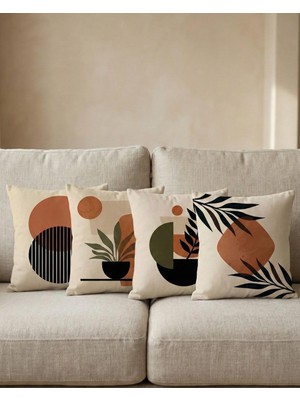 Menesa Home Bohem Tarzı Toprak Tonları Geometrik Desenli 4’lü Kırlent Kılıfı Seti