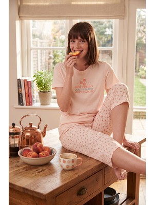 Lela Desenli Pamuklu Bisiklet Yaka Kaprili Pijama Takımı Bayan Pijama Takımı 65790787