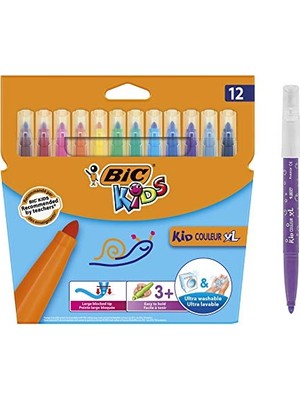 Esranın Dünyası Bıc Kids Kid Couleur Xl Keçeli Kalem, 12 Yıkanabilir Renkte, Kalın Uçlu, Karton Kutuda, 3 Yaşından Itibaren