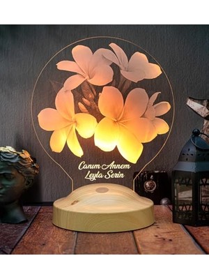 Esranın Dünyası Anneye Çiçekli Hediye, Kişiye Özel Anneler Günü Hediyesi Plumeria Çiçeği LED Lamba, Canım Annem Hediyesi
