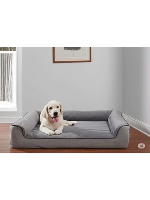 Esranın Dünyası Premium Sofa Blok Sungerli Alezli Fermuarlı Yıkanabilir Köpek Yatağı (Medium, Gri+Fume)
