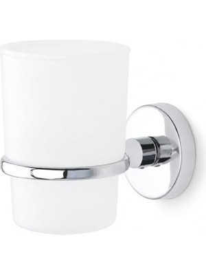 Esranın Dünyası Alper Banyo Iris Krom Kaplama Diş Fırçalık, Bardaklı Diş Fırçası Tutucu, Yapışkanlı ve Vidalı Montajlı, 35 mm Oval Bantlı