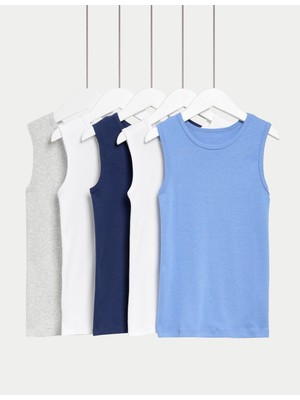 Marks & Spencer 5'li Saf Pamuklu Düz Atlet Seti (2-14 Yaş)