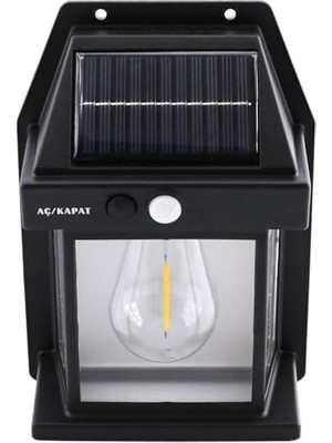 Esranın Dünyası Güneş Enerjili Dış Aydınlatma 3 Modlu Işıklandırma Sensörlü Sarı Işıklı Aplik 5 W Portatif Fener Lamba