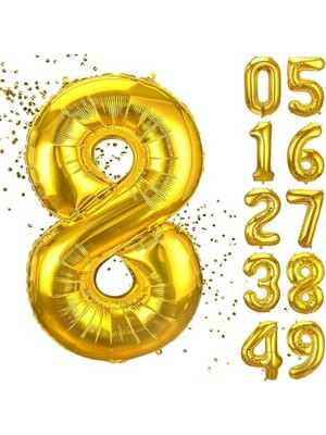 Esranın Dünyası 8 Yaş Doğum Günü Rakamlı Balon Yaş Günü Gold Renk Uçan Balon 102 cm Doğum Günü ve Parti Dekorasyonu Büyük Boy Folyo Balon 40 Inç - 102 cm Doğum Günü Dekorasyonu Balon Yaş Sayı Helyum Balon 8 Rakamı