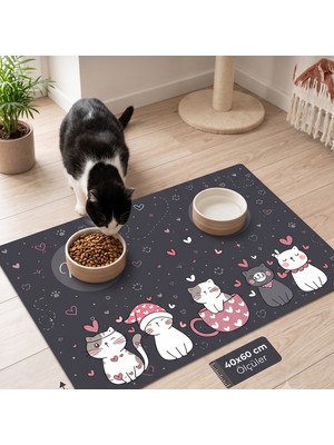 Uygur Home Gri Kedi Köpek Mama Paspası (Su Geçirmez)