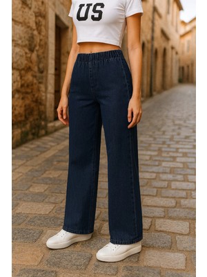 CEDY DENIM- Likralı Kumaş  Cepsiz Beli Lastikli Palazzo Pantolon  C640