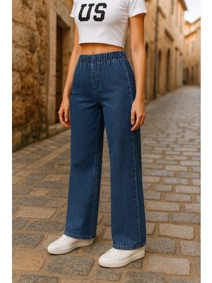 CEDY DENIM- Likralı Kumaş  Cepsiz Beli Lastikli Palazzo Pantolon  C640