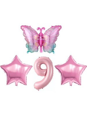 Esranın Dünyası Pembe Kelebekli 9 Yaş Folyo Balon Set