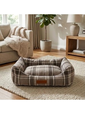 Esranın Dünyası Jungolica Comfy Pet Kedi ve Köpek Yatağı Bej/oeko-Tex Sertifikalı Dokuma Kumaş, Yıkanabilir Fermuarlı Minder, Destekleyici Yapı, Kaydırmaz Taban (Bej, Medium 40 × 55 × 18 Cm)