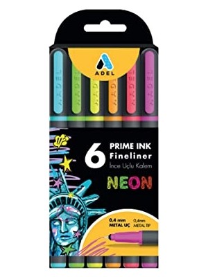 Esranın Dünyası Prime Ink Fineliner 6'lı Neon Klasik Ince Uçlu Kalem