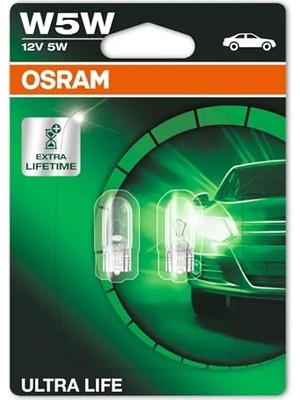 Esranın Dünyası Osram T10 W5W Ultralife Plaka Park Içmekan Ampulü, 12V 2'li Paket, Universal Uzun Ömürlü Orijinal Sarı Renk