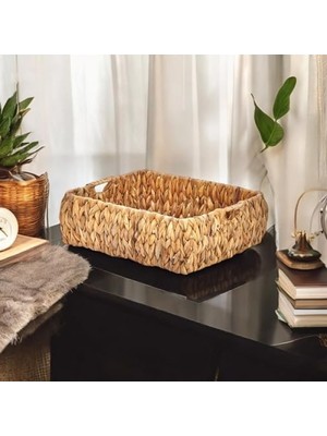 MarkEntegra El Yapımı Hasır Bombeli Dekoratif Sepet - 37 x 30 x 12 cm