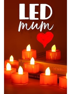 Esranın Dünyası 8 Adet Mini LED Mum Seti Pilli Dumansız Alevli Ledli Dekoratif Yapay Mum Dekor Işığı (8 Adet (Kalp Kırmızı 4 Cm))
