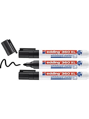 Esranın Dünyası Edding 360 Xl Beyaz Yazı Tahtası Kalemi, Siyah, 3'lü Set, Yeniden Doldurulabilir