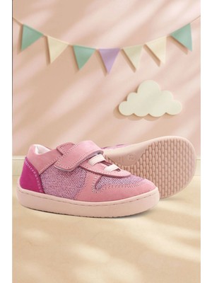 Rakerplus Bob Hakiki Deri Pembe Simli Barefoot Cırtlı Lastikli Bebek Sneaker Ayakkabı