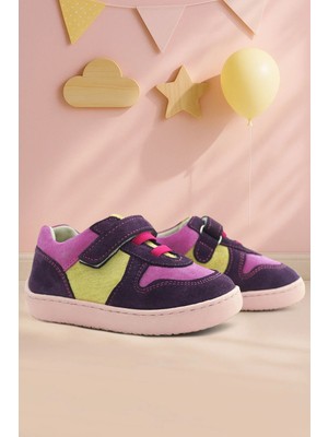 Rakerplus Bob Hakiki Deri Mor Pembe Barefoot Cırtlı Lastikli Bebek Sneaker Ayakkabı