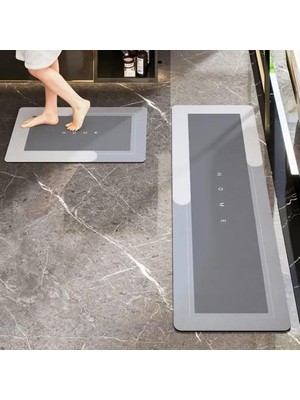 Esranın Dünyası Kaymaz Tabanlı Uzun Gri Banyo Paspası, Süper Emici, 40 x 120 cm