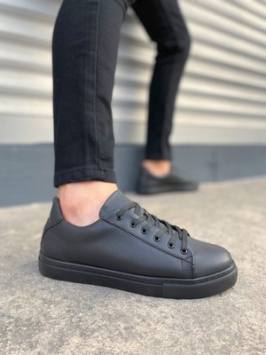 JET-122 Mode Bağcıklı Cilt Erkek Günlük Sneaker Ayakkabı Cst - Siyah