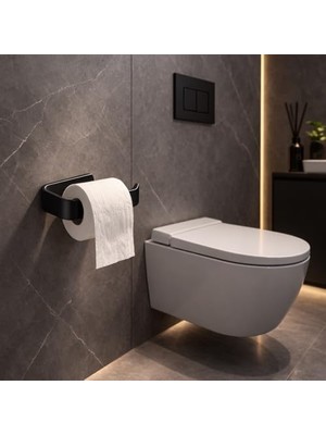 Esranın Dünyası Alper Banyo Siyah Lamalı Tuvalet Kağıtlığı, Hem Yapışkanlı Hem Vidalı Montajlı Wc Kağıt Askılığı, Açık Uç Tasarımlı Banyo Tuvalet Kağıdı Tutucu, Mat Siyah Modern Kağıtlık