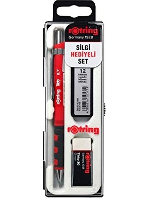 Esranın Dünyası Rotring Tikky Mekanik Kurşun Kalem, Uç ve Silgi Seti, 0,7 mm Kalem, 2b Uç, Orta Boy Silgi, Kırmızı, 3'lü Set