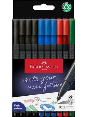 Esranın Dünyası Faber-Castell Grip Finepen Ince Keçe Uçlu Kalem Seti, 10’lu, Ofis ve Günlük Kullanım, 0.4 mm Hassas Uç, Metal Destekli, Ergonomik Üçgen Gövde
