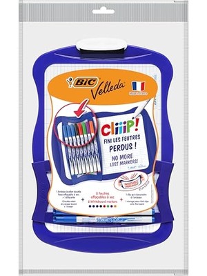 Esranın Dünyası Bıc 967444 Velleda Cliiip Set Beyaz Tahta (21 x 31 Cm) Silecek; 8 Silinebilir Marker -10'lu Set, Çeşitli Renklerde