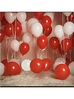 Esranın Dünyası Pastel Kırmızı Beyaz Lateks Balon Seti, 50 Adet