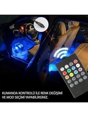 Esranın Dünyası Premium Rgb Araç Içi Atmosfer LED Aydınlatma Seti - Sese Duyarlı Müzik Ritimli Araba Ayak Altı LED Şerit, Çakmaklık Girişli ve Uzaktan Kumandalı Çok Renkli Oto Aksesuar (4 Hatlı)