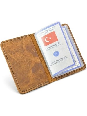 Esranın Dünyası Gaga Hakiki Deri Ruhsat Kabı – El Yapımı Araç Evrak Cüzdanı ve Ruhsat Kılıfı, Günlük Kullanım Için Ince ve Dayanıklı Tasarım, Ehliyet ve Belgeler Için Şeffaf Bölmeli Kompakt Organizer - Kahverengi
