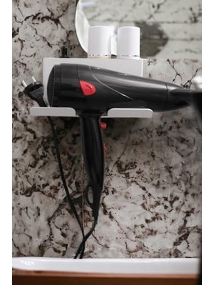 Esranın Dünyası Beyaz Metal Yapışkanlı Saç Kurutma Askısı, Yapışkanlı Banyo Düzenleyici Organizer Fön Makinelik MT83B