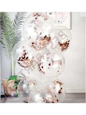 MarkEntegra 10'lu Şeffaf Lateks Balon Seti, Rose Gold Renkli Konfetili Süsleme Aksesuarı