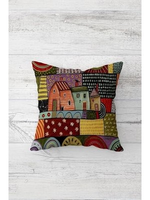 Esranın Dünyası Pelangi Yaz Evi Desenli Çift Tarafı Baskılı Gizli Fermuarlı Yastık Kılıfı Kırlent Koltuk Yastık Kılıfı, Karışık Renkli 45 x 45