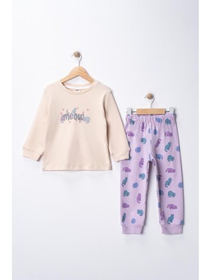 Monox Kız Çocuk Mevsimlik Pamuk Uçan Meow Pijama Takımı