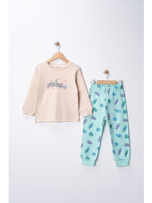 Monox Kız Çocuk Mevsimlik Pamuk Uçan Meow Pijama Takımı